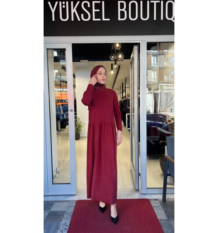 Büzgü Detaylı Triko Cupro Elbise T26Y-4038