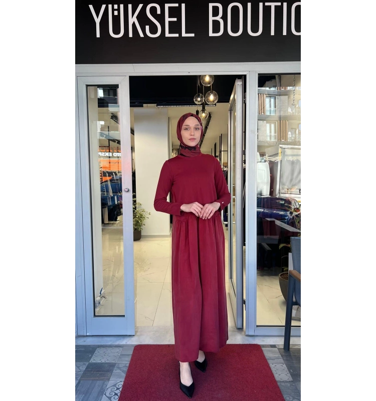 Büzgü Detaylı Triko Cupro Elbise T26Y-4038