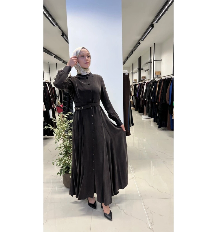 Yakası ve Bilekleri Triko Cupro Elbise T26Y-4010