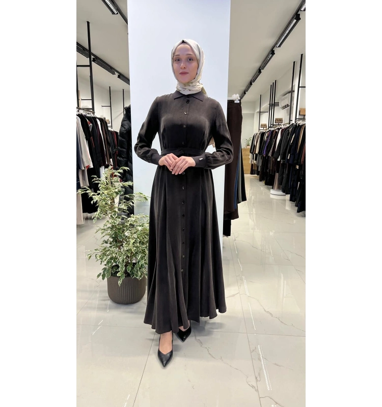 Yakası ve Bilekleri Triko Cupro Elbise T26Y-4010