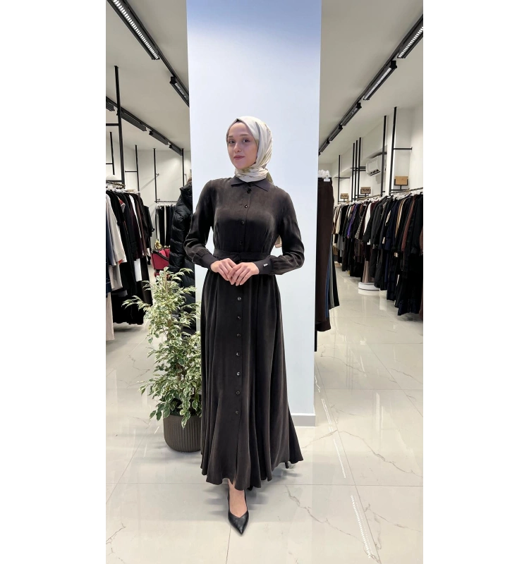 Yakası ve Bilekleri Triko Cupro Elbise T26Y-4010