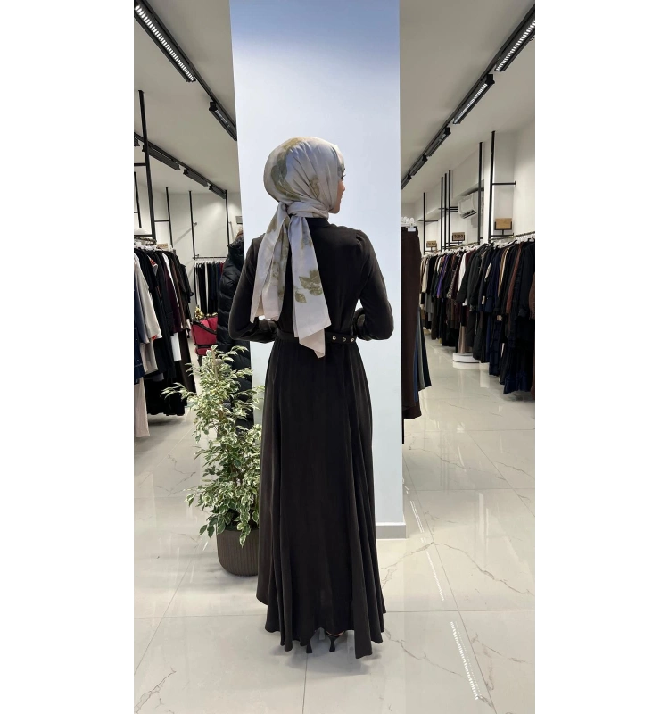 Yakası ve Bilekleri Triko Cupro Elbise T26Y-4010