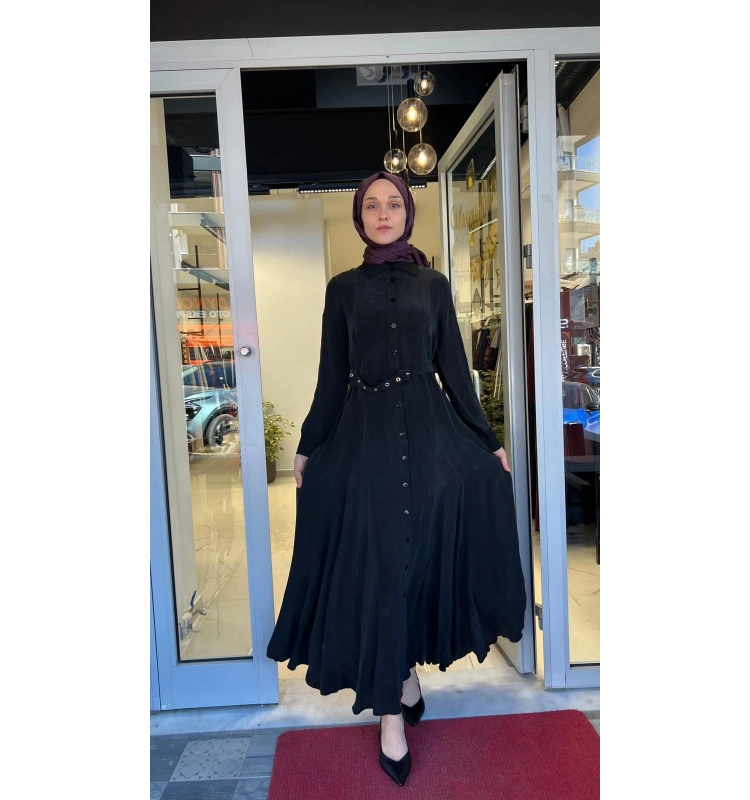 Yakası ve Bilekleri Triko Cupro Elbise T26Y-4010