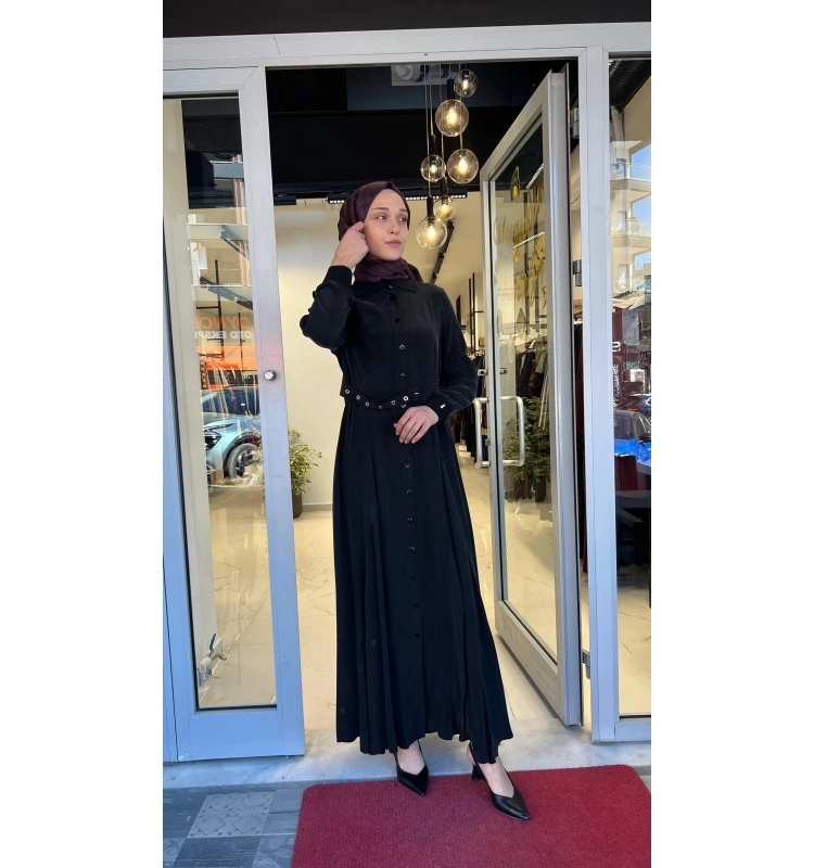 Yakası ve Bilekleri Triko Cupro Elbise T26Y-4010