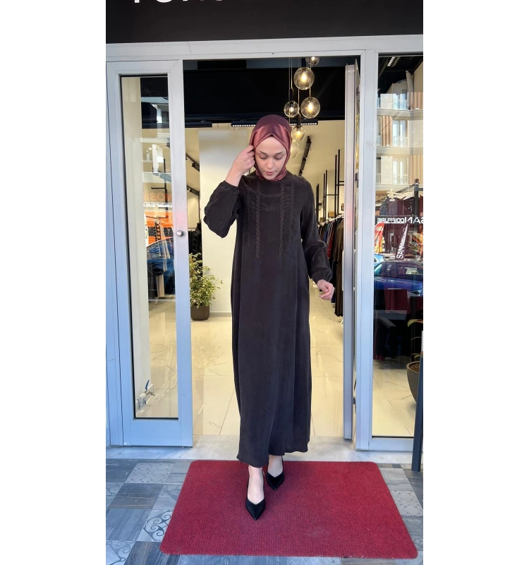 Nakış Detaylı Cupro Elbise T26Y-4015