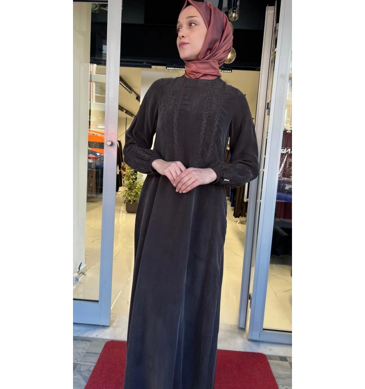 Nakış Detaylı Cupro Elbise T26Y-4015