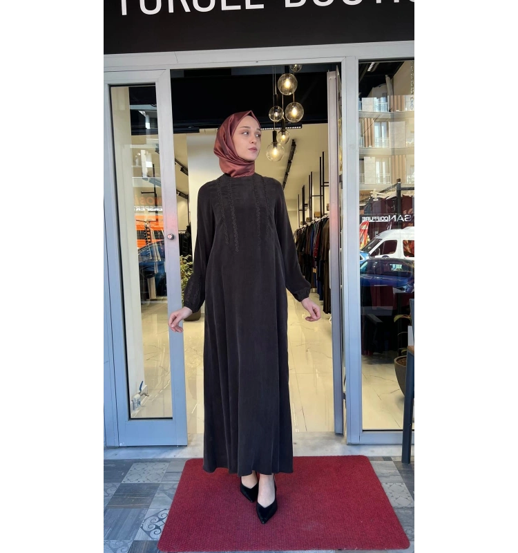 Nakış Detaylı Cupro Elbise T26Y-4015