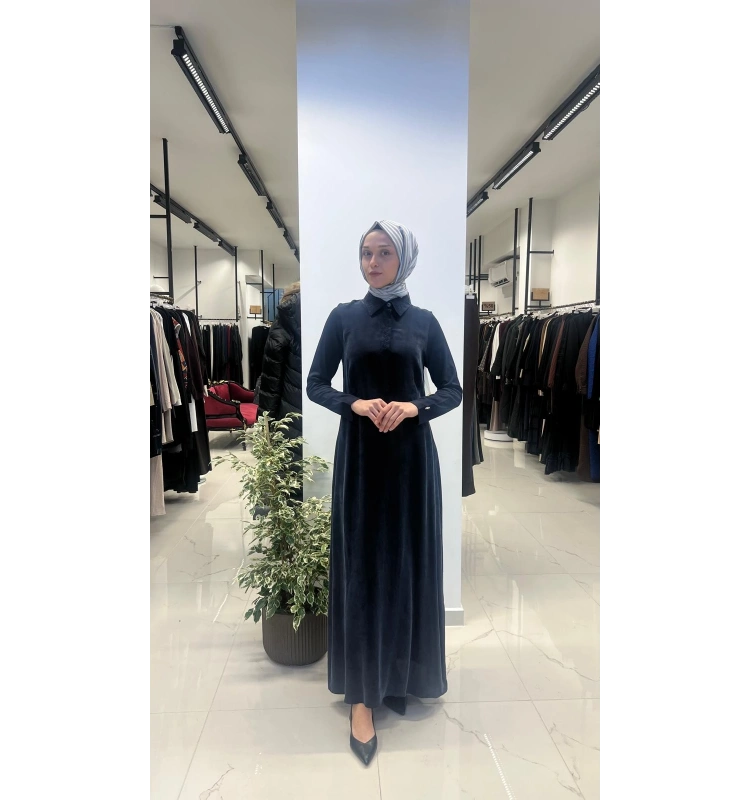 Gömlek Yaka Nakışlı Cupro Elbise T26Y-4025