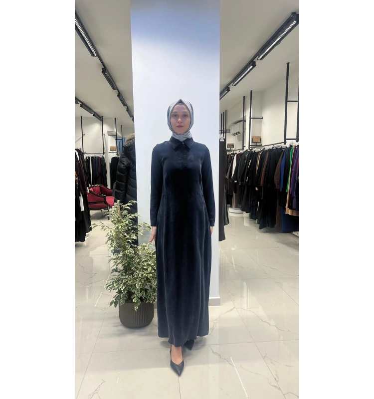 Gömlek Yaka Nakışlı Cupro Elbise T26Y-4025