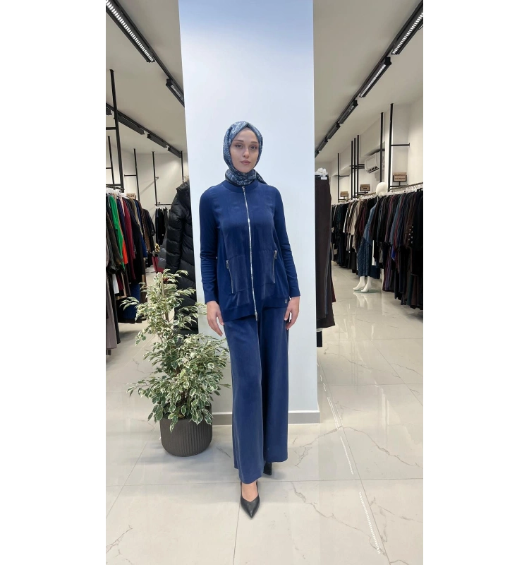 Fermuarlı Cupro Detaylı Triko Ceket T26Y-8203