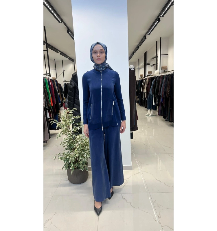 Fermuarlı Cupro Detaylı Triko Ceket T26Y-8203