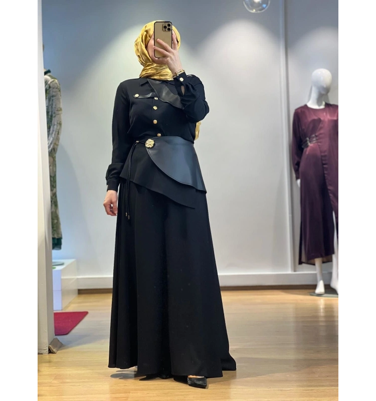 Jamıla Sarah Aller Paçalı Deri Garnirli Bluz Etek Takım FW25-9005