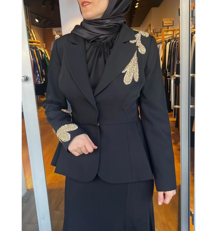 Jamıla Sarah Aplikeli Peplum Ceket Balık Etek Takım SS24-9016