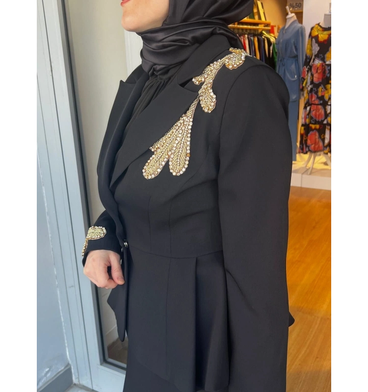 Jamıla Sarah Aplikeli Peplum Ceket Balık Etek Takım SS24-9016