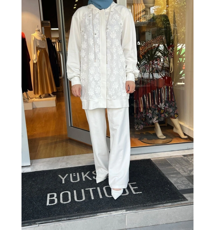 Jamıla Sarah Büyük Çiçek Pamuklu Kumaş Koll. Örme Eşofman Takımı SS24-9039