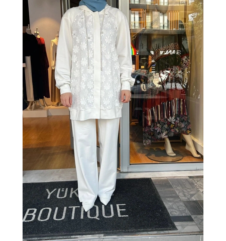 Jamıla Sarah Büyük Çiçek Pamuklu Kumaş Koll. Örme Eşofman Takımı SS24-9039