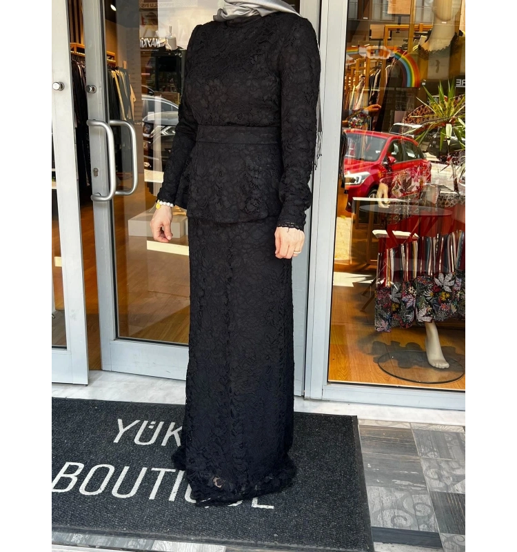 Jamıla Sarah Dantelli Çiçekli Peplum Dar Etekli Takım SS24-9009