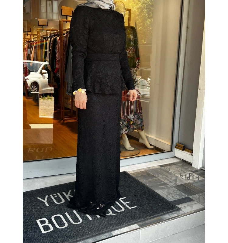 Jamıla Sarah Dantelli Çiçekli Peplum Dar Etekli Takım SS24-9009