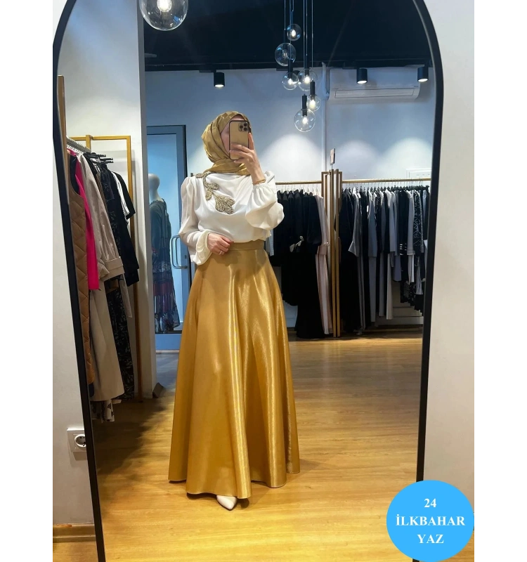 Jamıla Sarah Gold Kloş Etek SS24-6002