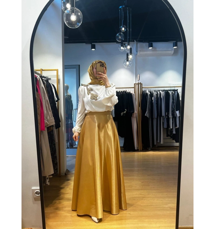 Jamıla Sarah Gold Kloş Etek SS24-6002