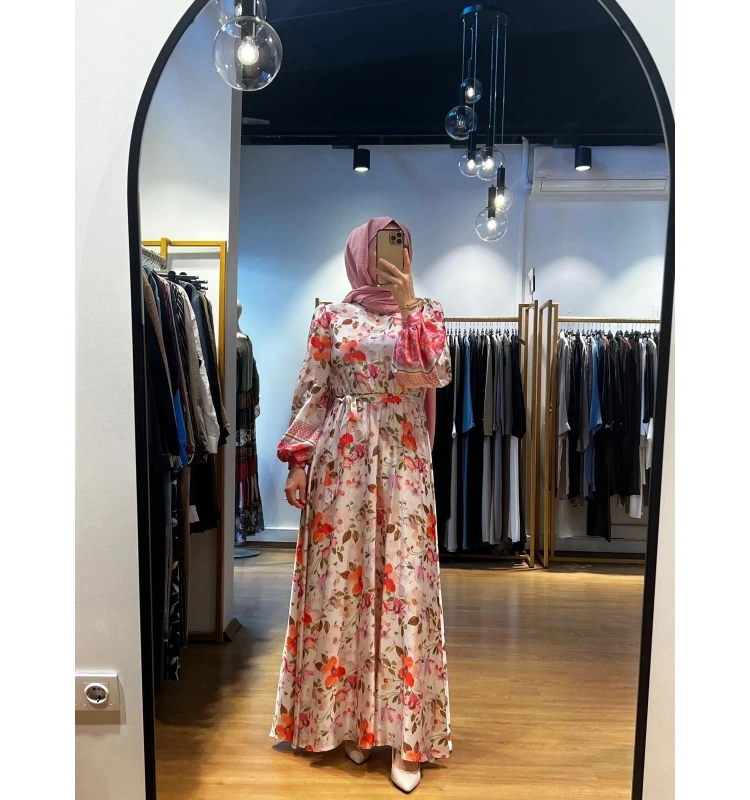 Jamıla Sarah Kolları Balonlu Desenli Elbise SS24-3007