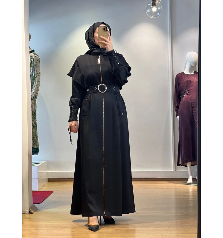 Jamıla Sarah Omuz. Volanlı Fer. Kuşgözlü Tokalı Trençkot FW25-4009