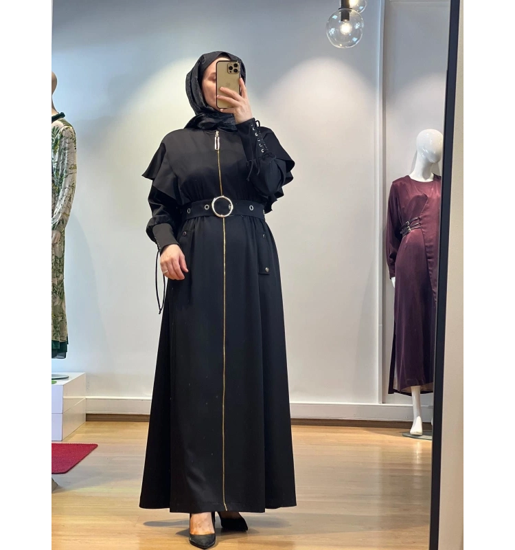 Jamıla Sarah Omuz. Volanlı Fer. Kuşgözlü Tokalı Trençkot FW25-4009