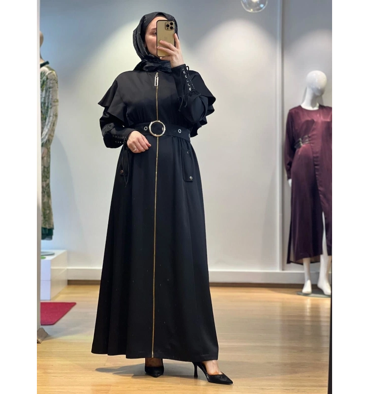 Jamıla Sarah Omuz. Volanlı Fer. Kuşgözlü Tokalı Trençkot FW25-4009