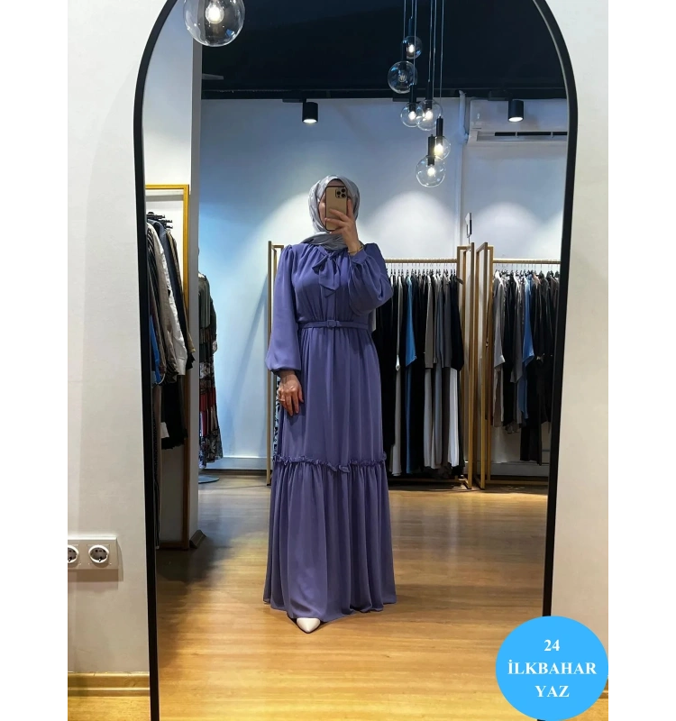 Jamıla Sarah Önü Büzgülü Fırfırlı Bağlamalı Elbise SS24-3025