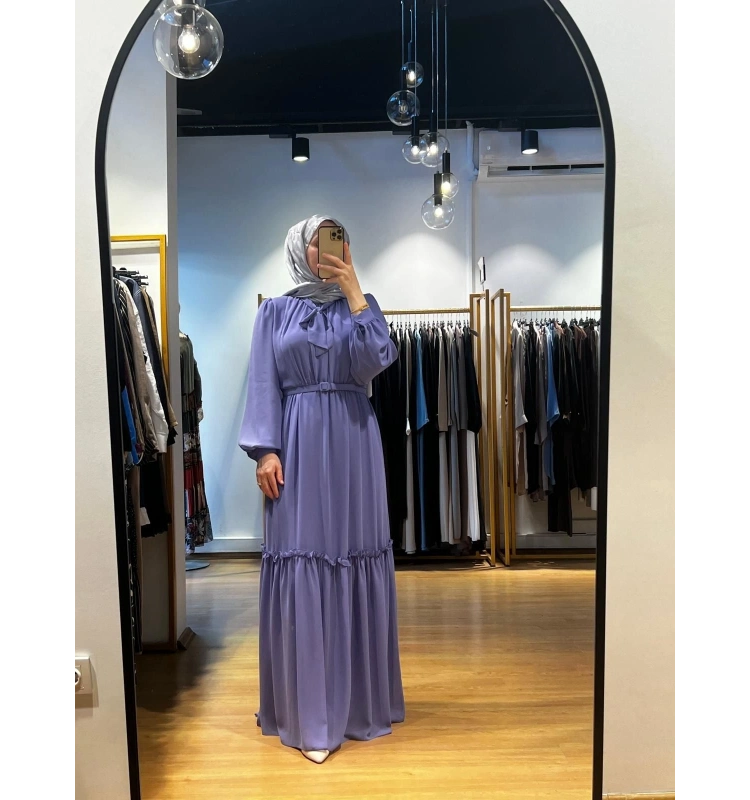 Jamıla Sarah Önü Büzgülü Fırfırlı Bağlamalı Elbise SS24-3025