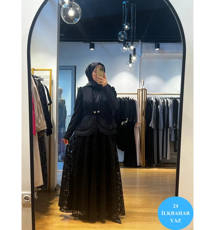 Jamıla Sarah Peplum Dantel Ceket Dantel Kloş Etek Takım SS24-9032