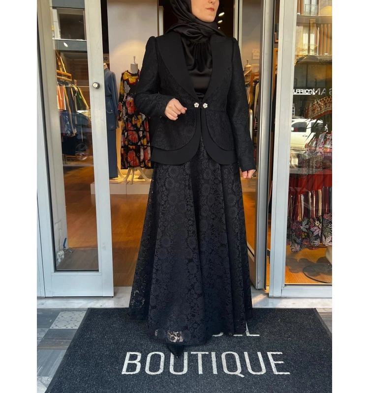 Jamıla Sarah Peplum Dantel Ceket Dantel Kloş Etek Takım SS24-9032
