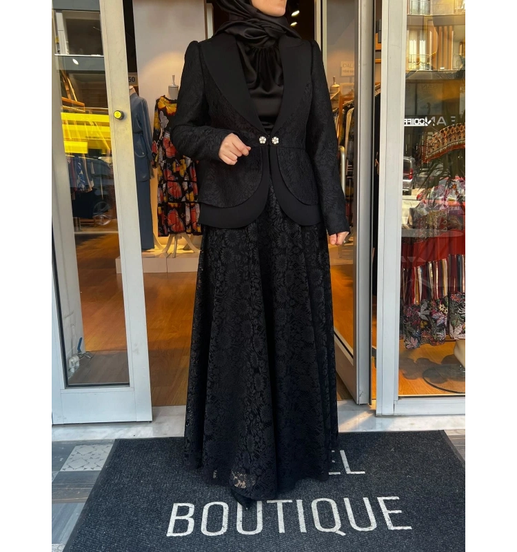 Jamıla Sarah Peplum Dantel Ceket Dantel Kloş Etek Takım SS24-9032