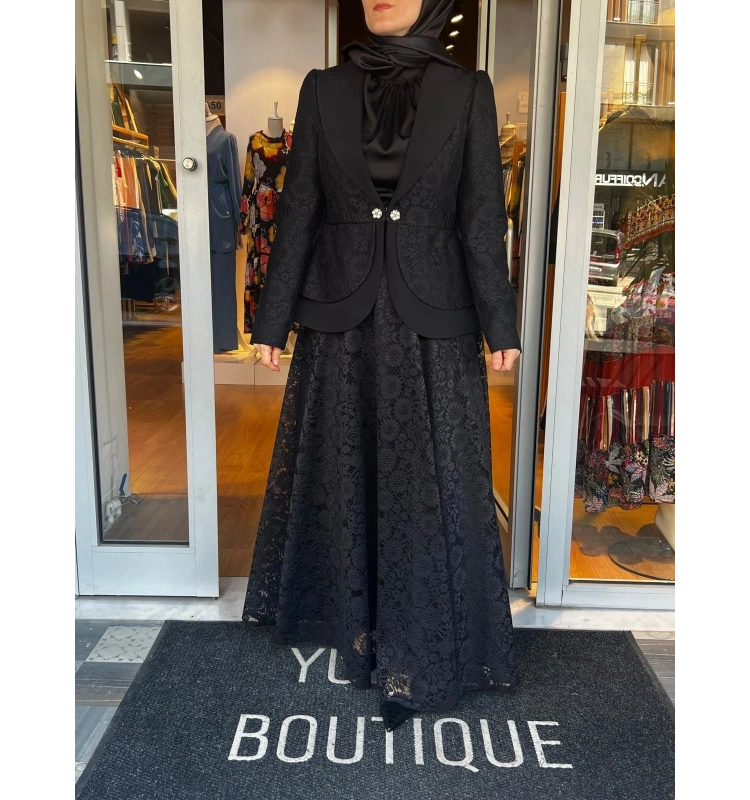 Jamıla Sarah Peplum Dantel Ceket Dantel Kloş Etek Takım SS24-9032