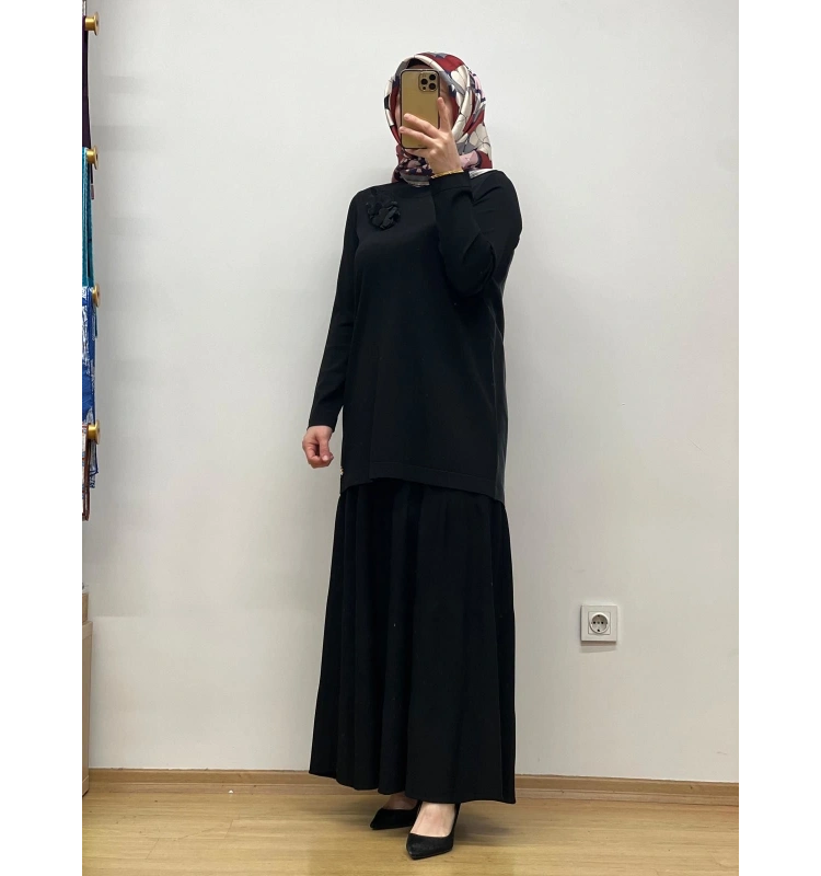 MissDalida Arkası Cupro Önü Gül Broşlu Triko Tunik 25Y-6011