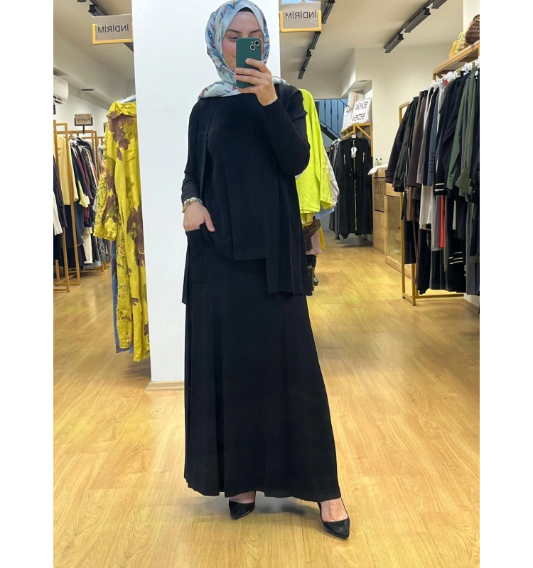 MissDalida Arkası Örgü Motifli Hırka Takım T25PF-0002