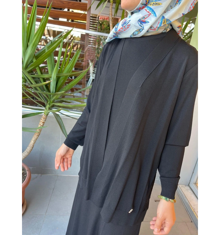 MissDalida Arkası Örgü Motifli Hırka Takım T25PF-0002