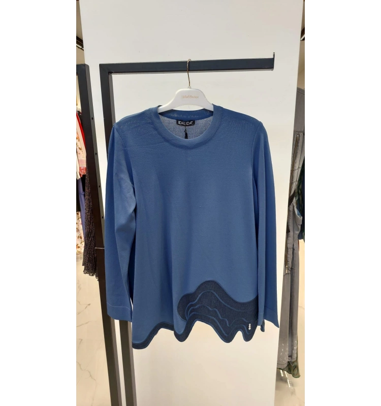 MissDalida Asimetrik Denim Detaylı Triko Tunik T25PF-6020