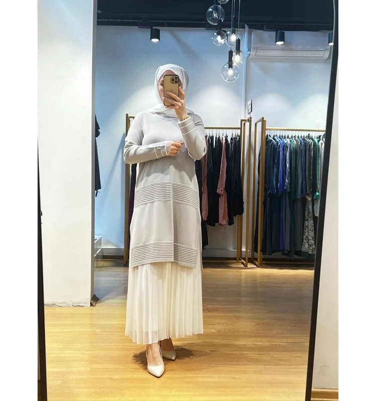 MissDalida Bekletme ve Çizgi Detay. Triko Tunik T24Y-6023