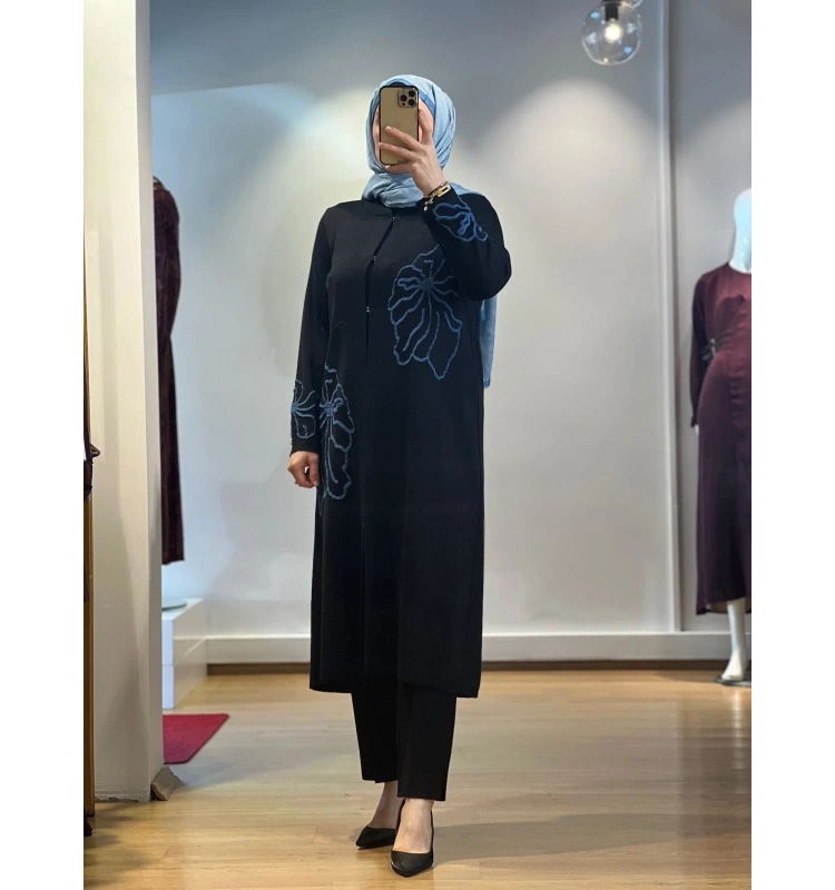 MissDalida Çiçek Desenli Agraf Kapama Uzun Hırka T25K-9008