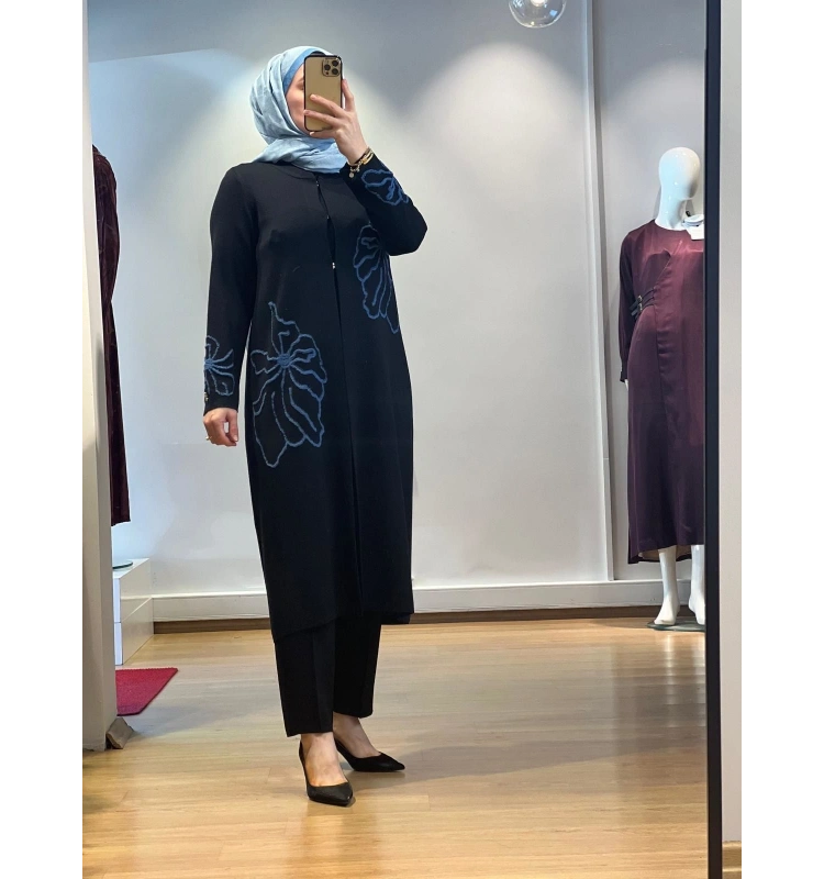 MissDalida Çiçek Desenli Agraf Kapama Uzun Hırka T25K-9008