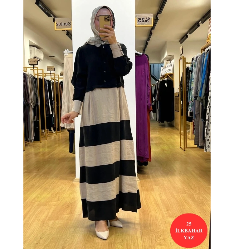 MissDalida Cupro Keten İki Renk Elbise T25Y-4107