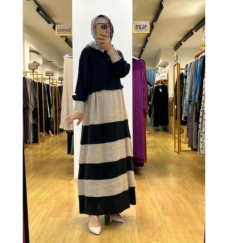 MissDalida Cupro Keten İki Renk Elbise T25Y-4107