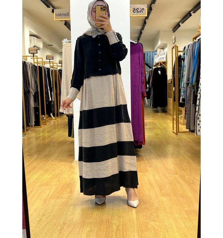 MissDalida Cupro Keten İki Renk Elbise T25Y-4107