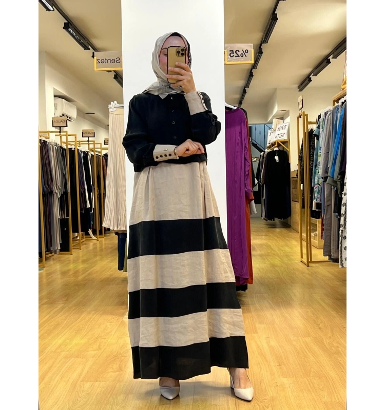 MissDalida Cupro Keten İki Renk Elbise T25Y-4107