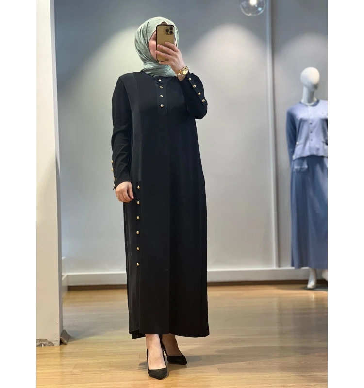 MissDalida Dik Yaka Düğme Detaylı Cupro Tunik Elbise 25Y-4023