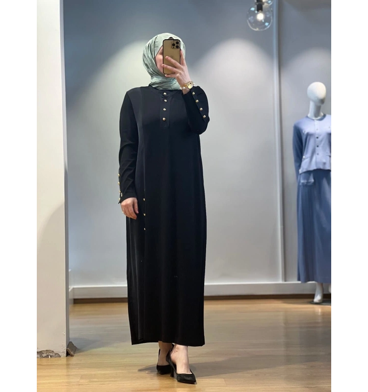 MissDalida Dik Yaka Düğme Detaylı Cupro Tunik Elbise 25Y-4023