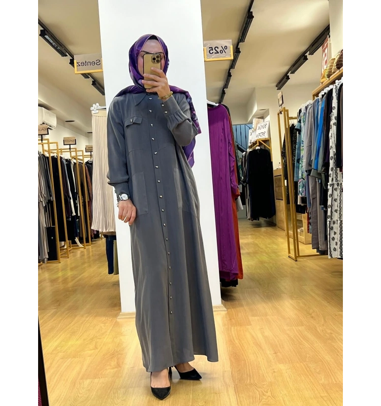 MissDalida Düğme Detaylı Cupro Elbise T25Y-8000