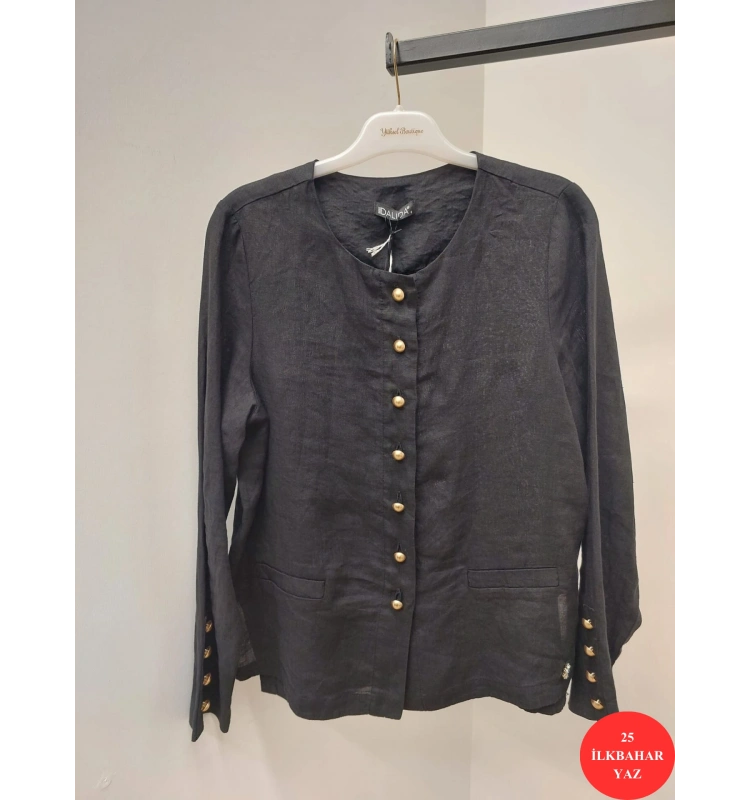 MissDalida Düz Renk Keten Kısa Ceket T25Y-8048