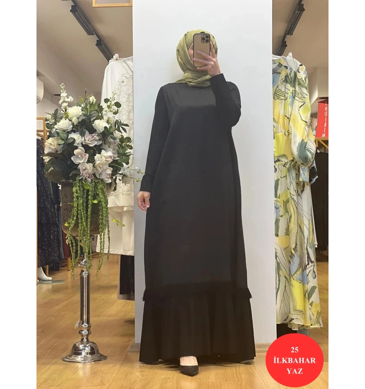 MissDalida Etek Ucu Püsküllü Keten Elbise T25Y-4069